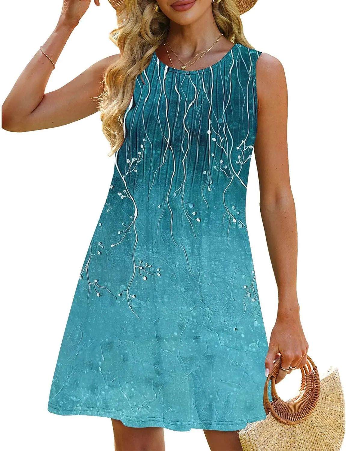 Finelylove Boho Dresses for Women 2025 Sleeveless Mini Floral Dresses Summer Beach Vacation Sundress Casual Tank Dress 2025