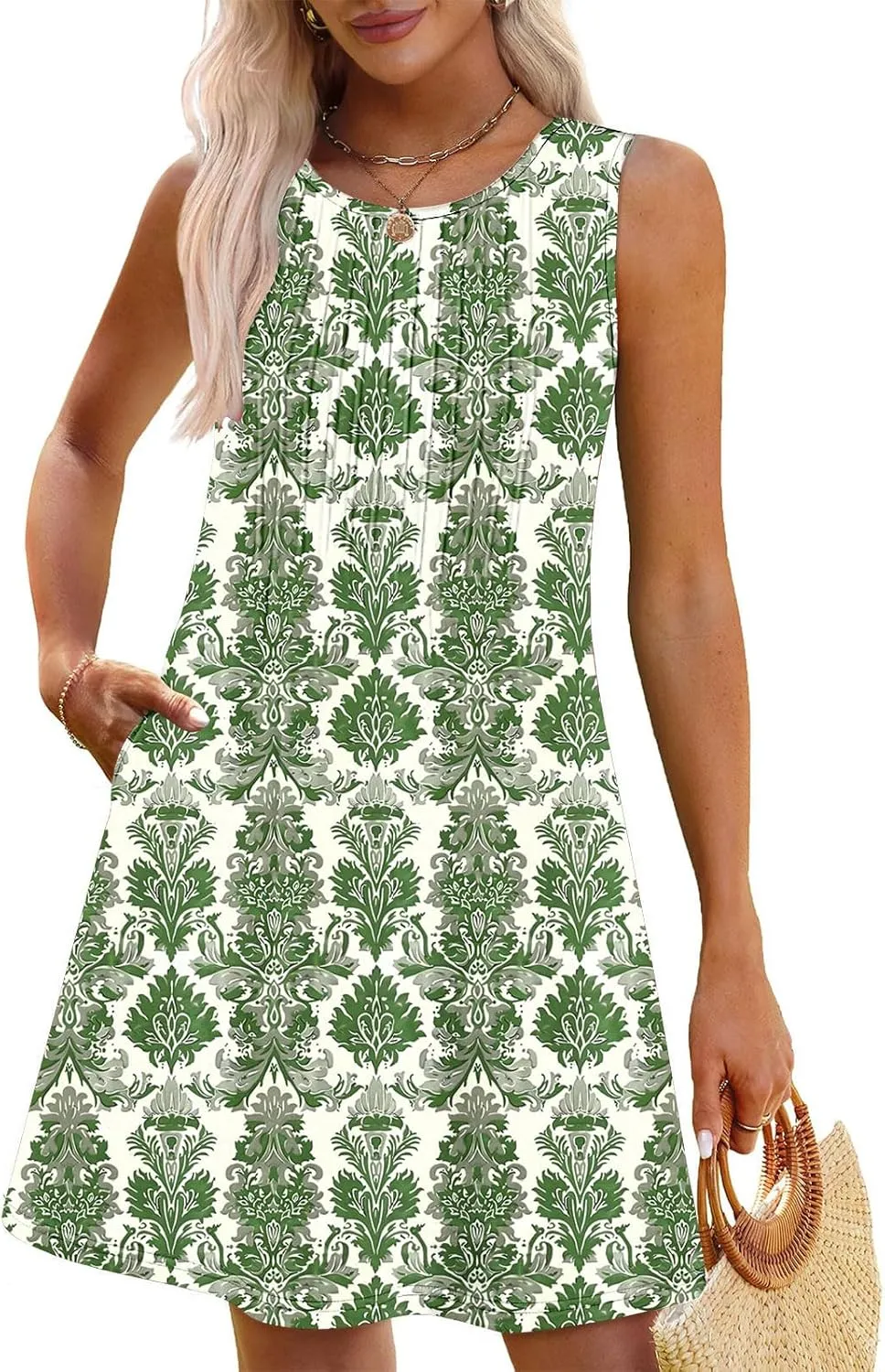 Finelylove Boho Dresses for Women 2025 Sleeveless Mini Floral Dresses Summer Beach Vacation Sundress Casual Tank Dress 2025