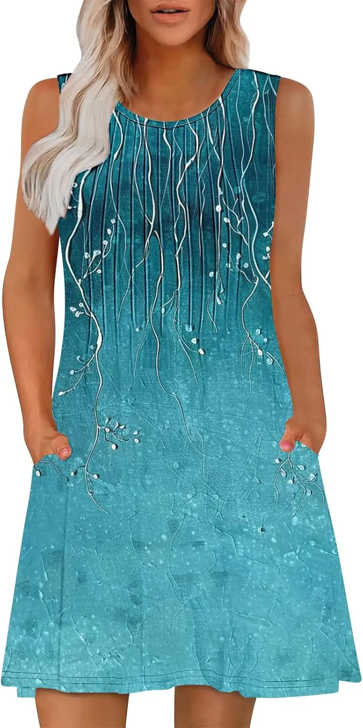 Finelylove Boho Dresses for Women 2025 Sleeveless Mini Floral Dresses Summer Beach Vacation Sundress Casual Tank Dress 2025