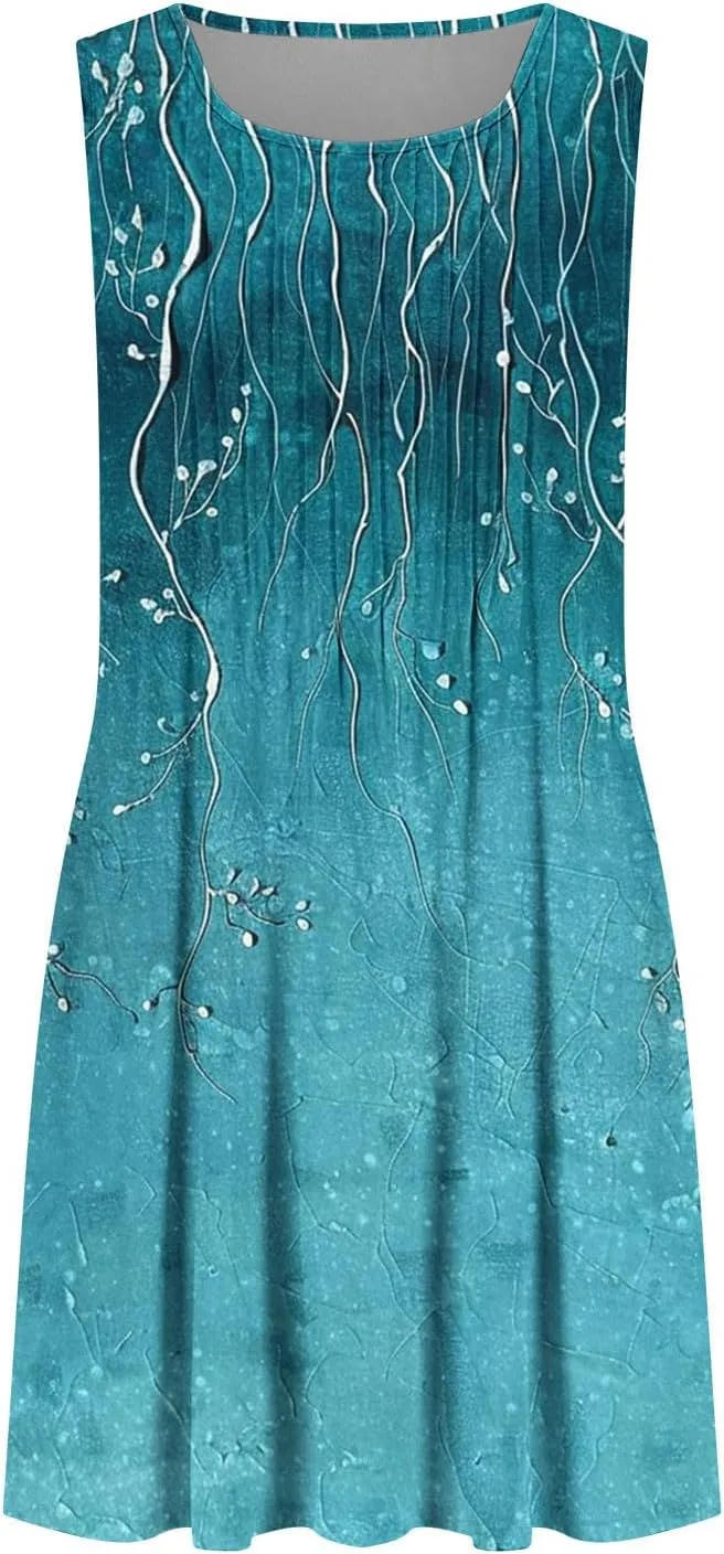 Finelylove Boho Dresses for Women 2025 Sleeveless Mini Floral Dresses Summer Beach Vacation Sundress Casual Tank Dress 2025