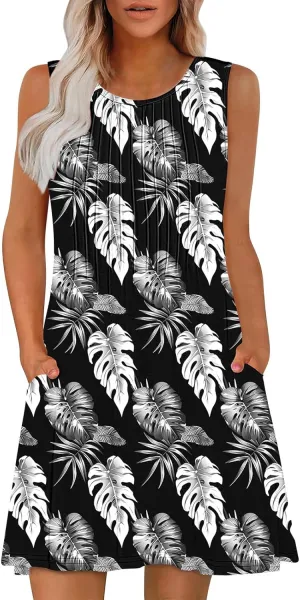 Finelylove Boho Dresses for Women 2025 Sleeveless Mini Floral Dresses Summer Beach Vacation Sundress Casual Tank Dress 2025