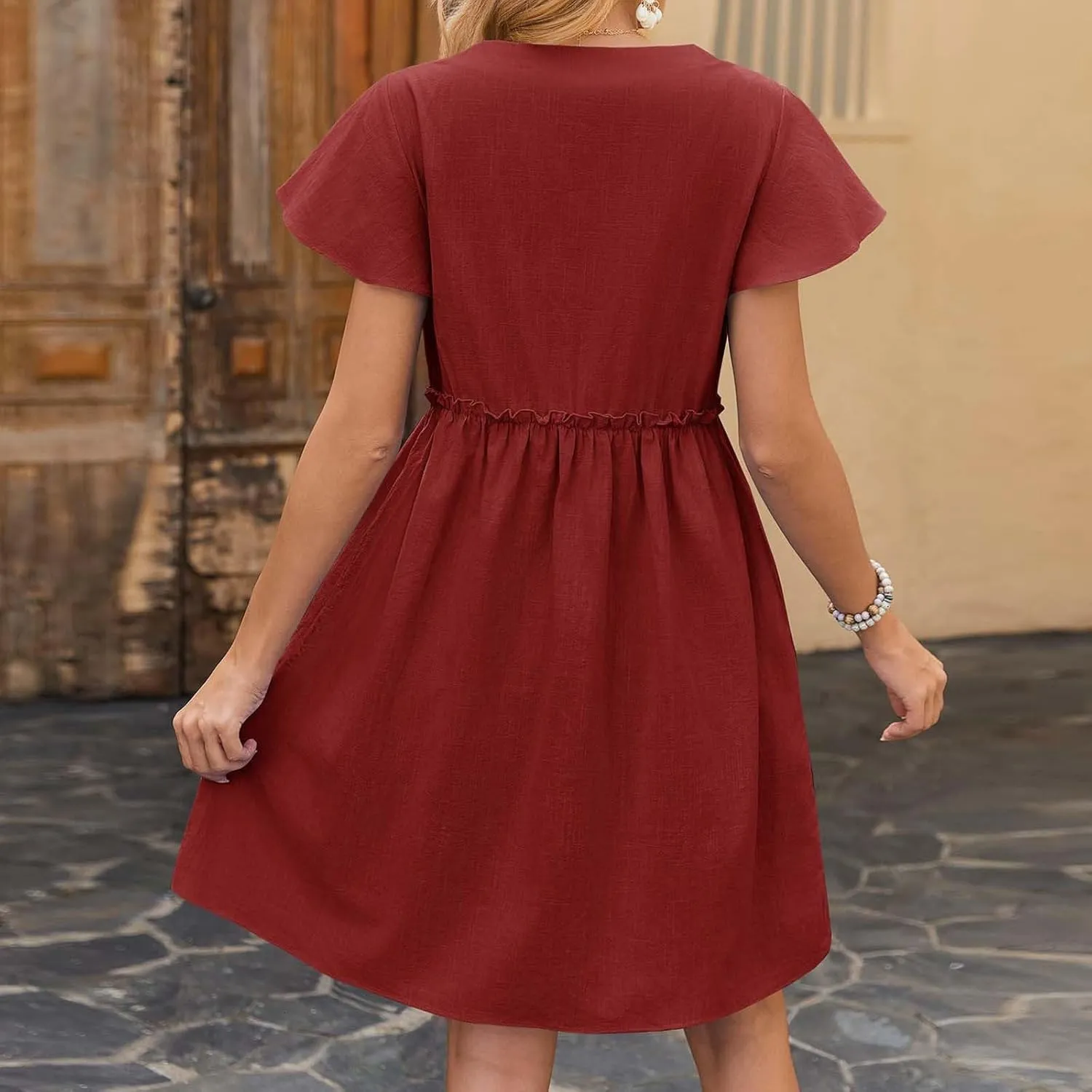 Finelylove Spring Summer Dresses Casual Button Down Shirt Dress Loose A Line Flowy Ruffle Shift Mini Dresses Beach Vacation