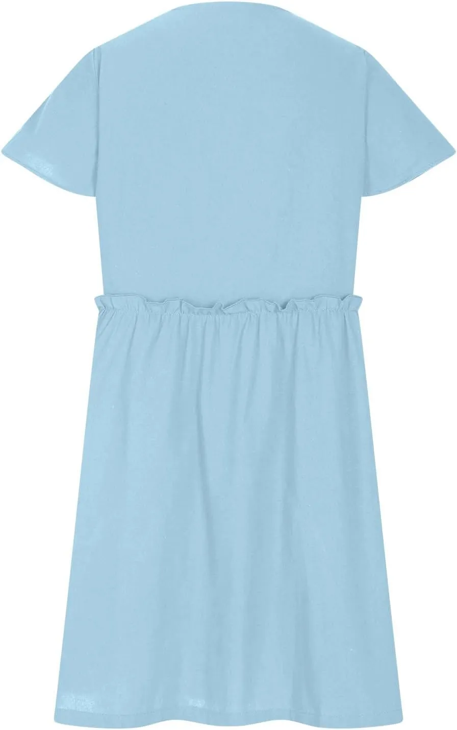 Finelylove Spring Summer Dresses Casual Button Down Shirt Dress Loose A Line Flowy Ruffle Shift Mini Dresses Beach Vacation