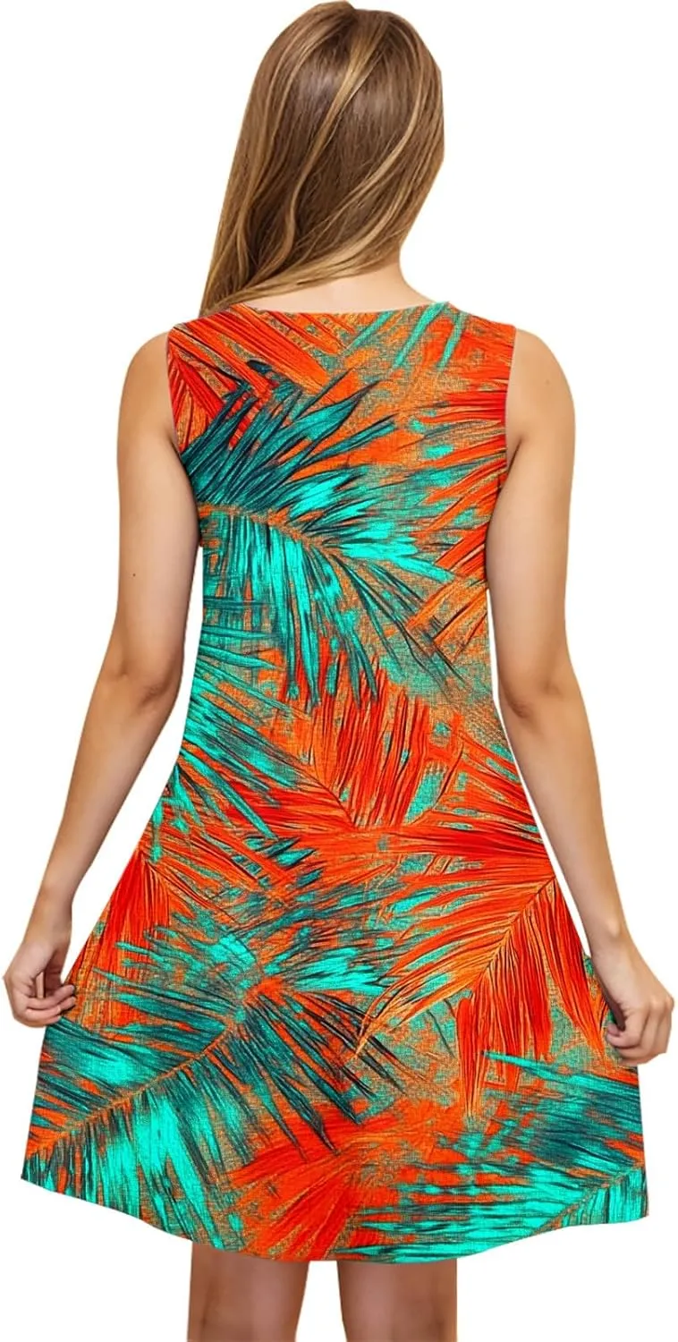 Finelylove Summer Dresses for Women 2025 Loose Sleeveless Floral Beach Vacation Sundress Mini Tank Dress Spring Outfits 2025