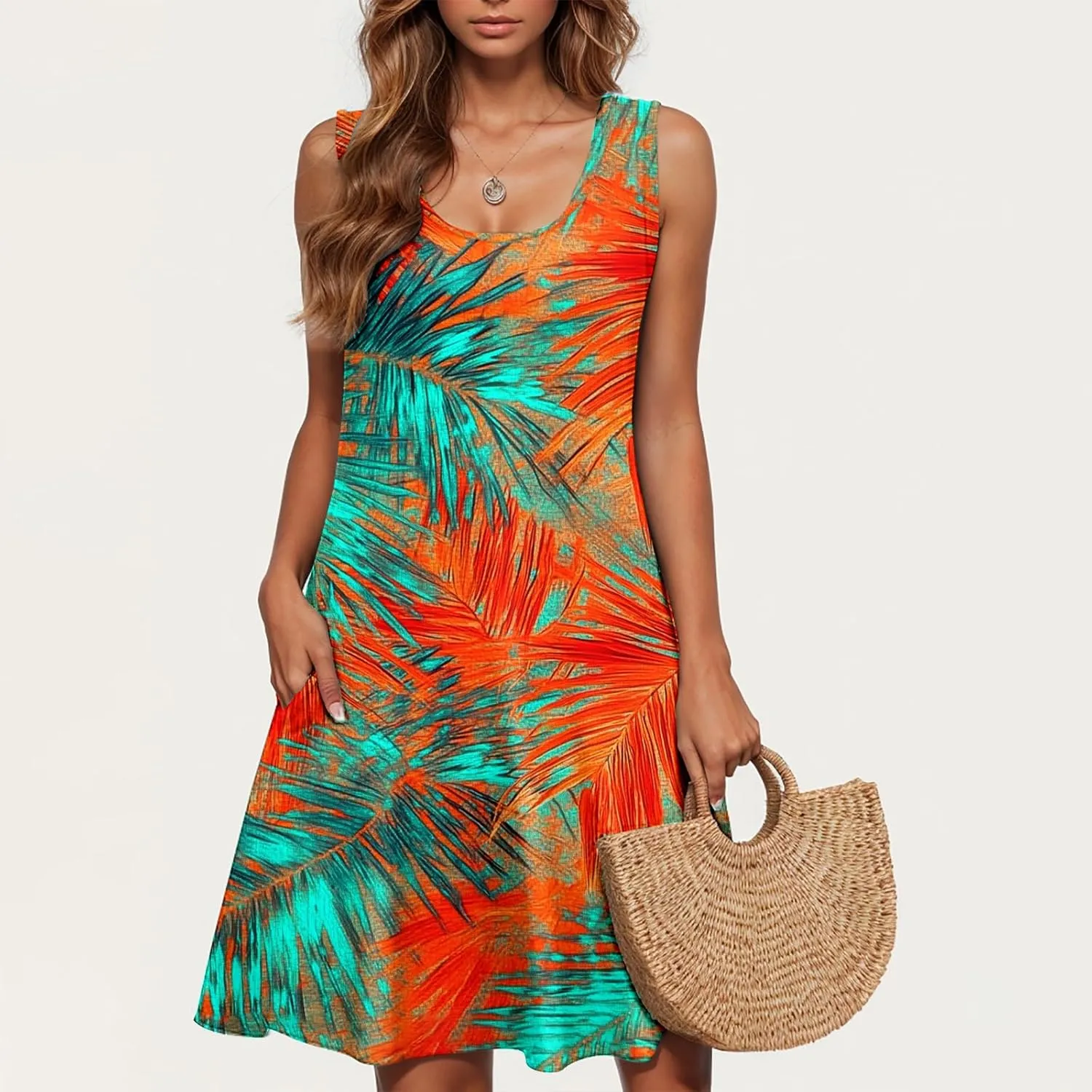 Finelylove Summer Dresses for Women 2025 Loose Sleeveless Floral Beach Vacation Sundress Mini Tank Dress Spring Outfits 2025