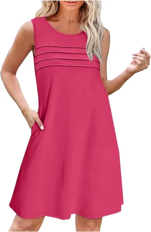 Finelylove Summer Dresses for Women 2025 Short Sleeve Spring Mini Dress Pleated A Line Beach Sundress Vacation Outfits
