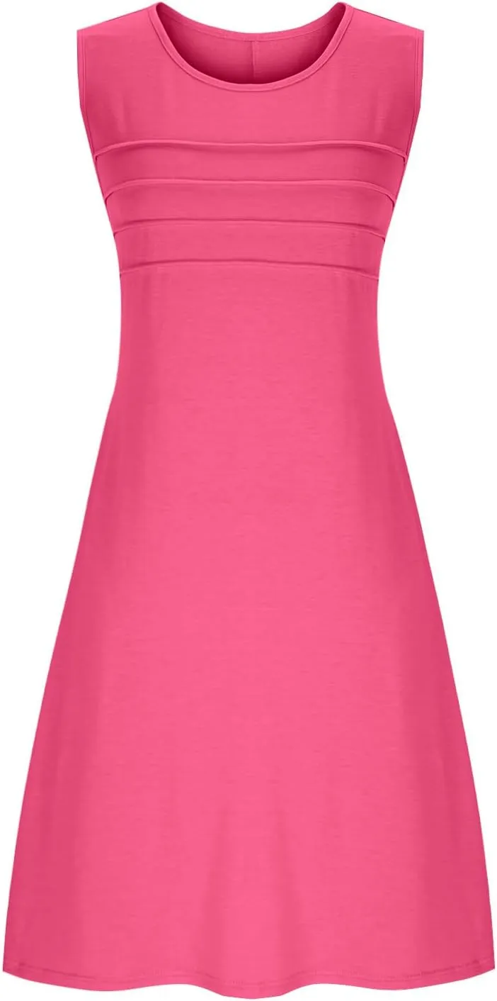Finelylove Summer Dresses for Women 2025 Short Sleeve Spring Mini Dress Pleated A Line Beach Sundress Vacation Outfits