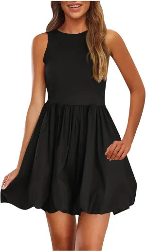 Finelylove Summer Dresses for Women 2025 Tube Strapless Mini Dress Off Shoulder Smocked A Line Ruffle Flowy Party Dresses