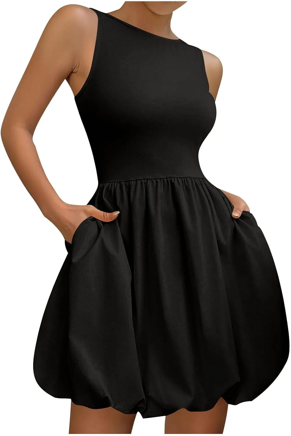 Finelylove Summer Dresses for Women 2025 Tube Strapless Mini Dress Off Shoulder Smocked A Line Ruffle Flowy Party Dresses