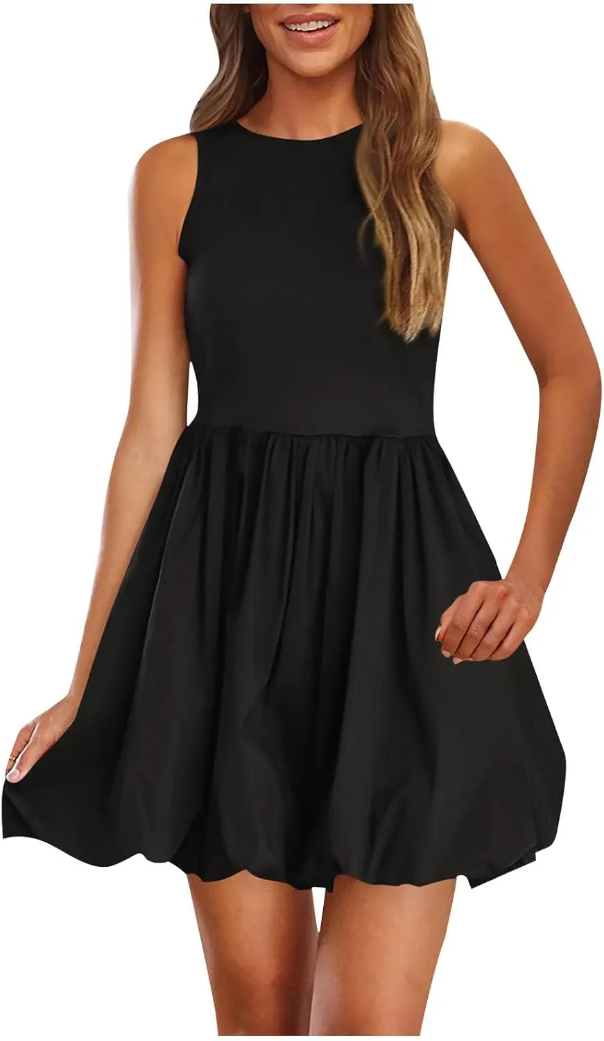 Finelylove Summer Dresses for Women 2025 Tube Strapless Mini Dress Off Shoulder Smocked A Line Ruffle Flowy Party Dresses
