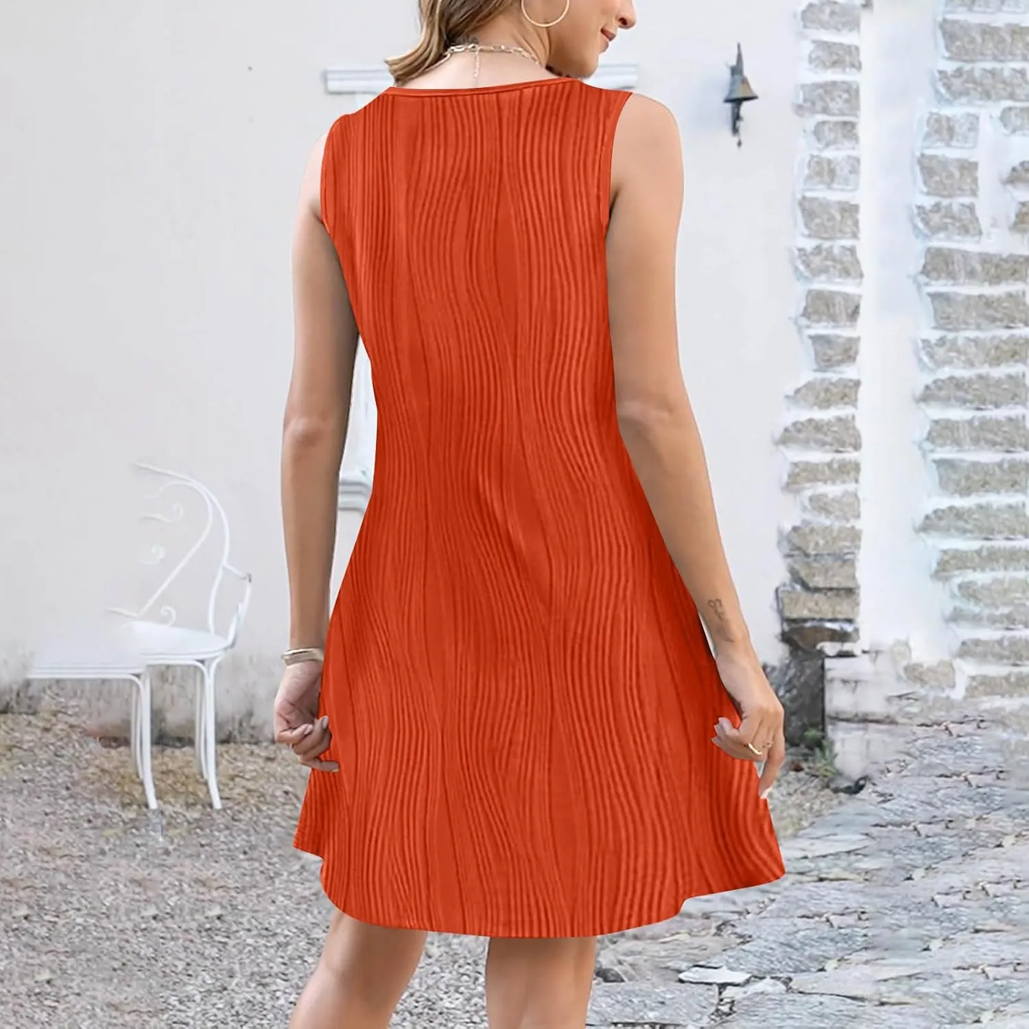 Finelylove Summer Spring Dresses for Women 2025 O Ring Shoulder Sleeveless Sundress Button A Line Mini Dress Beach Clothes