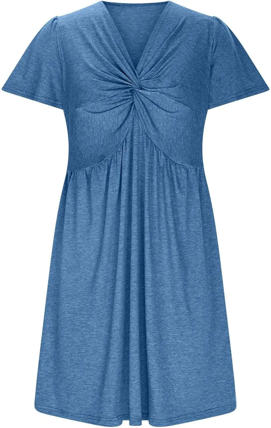 Finelylove Women's Casual Summer Dresses Short Sleeve V Neck Ruched Mini Dress A Line Flowy Boho Beach Vacation Sundresses