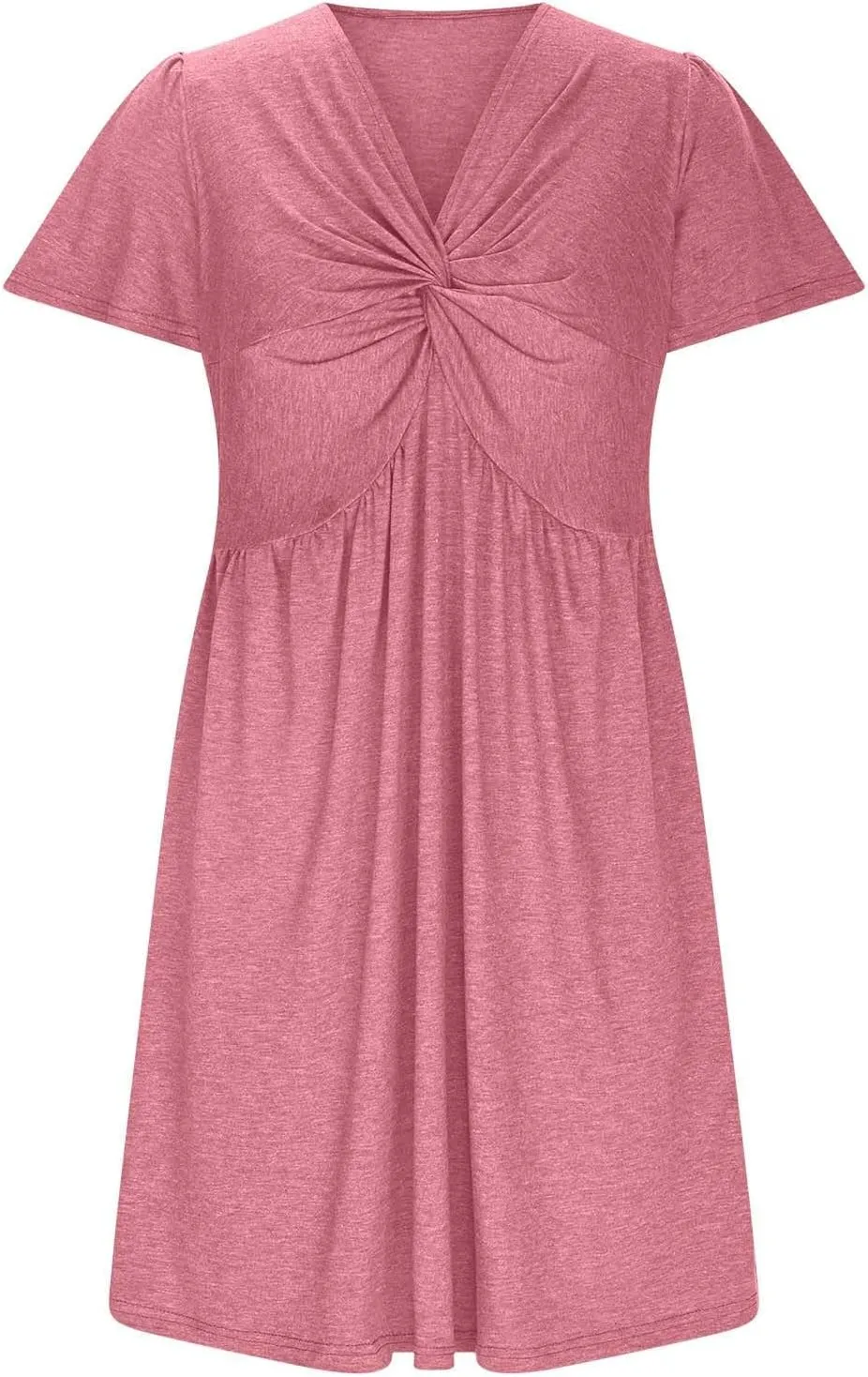 Finelylove Women's Casual Summer Dresses Short Sleeve V Neck Ruched Mini Dress A Line Flowy Boho Beach Vacation Sundresses