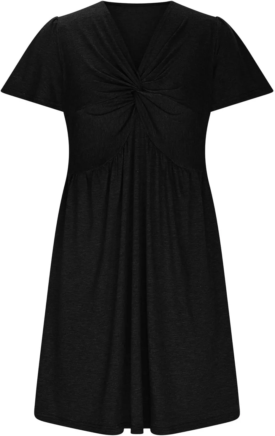 Finelylove Women's Casual Summer Dresses Short Sleeve V Neck Ruched Mini Dress A Line Flowy Boho Beach Vacation Sundresses