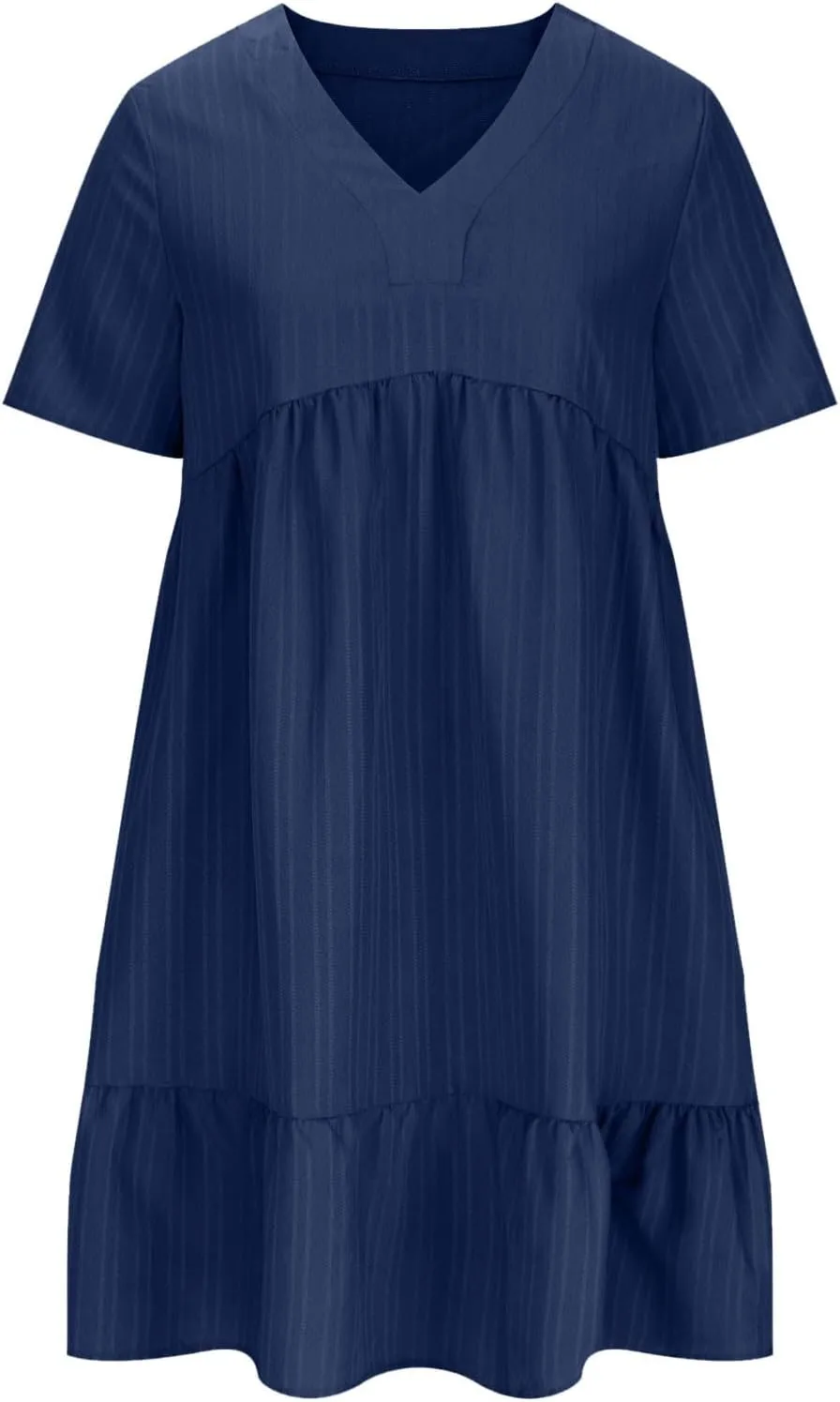 Finelylove Womens Summer Casual Mini Dress Short Sleeve V Neck A Line Sundress Ruffle Flowy Tiered Beach Vacation Dresses