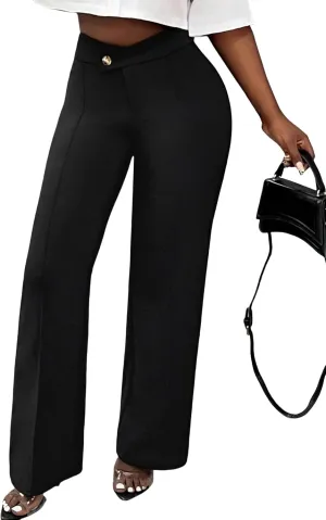 Floerns Women's Causal High Waist Pants Straight Leg Work Dress Trousers