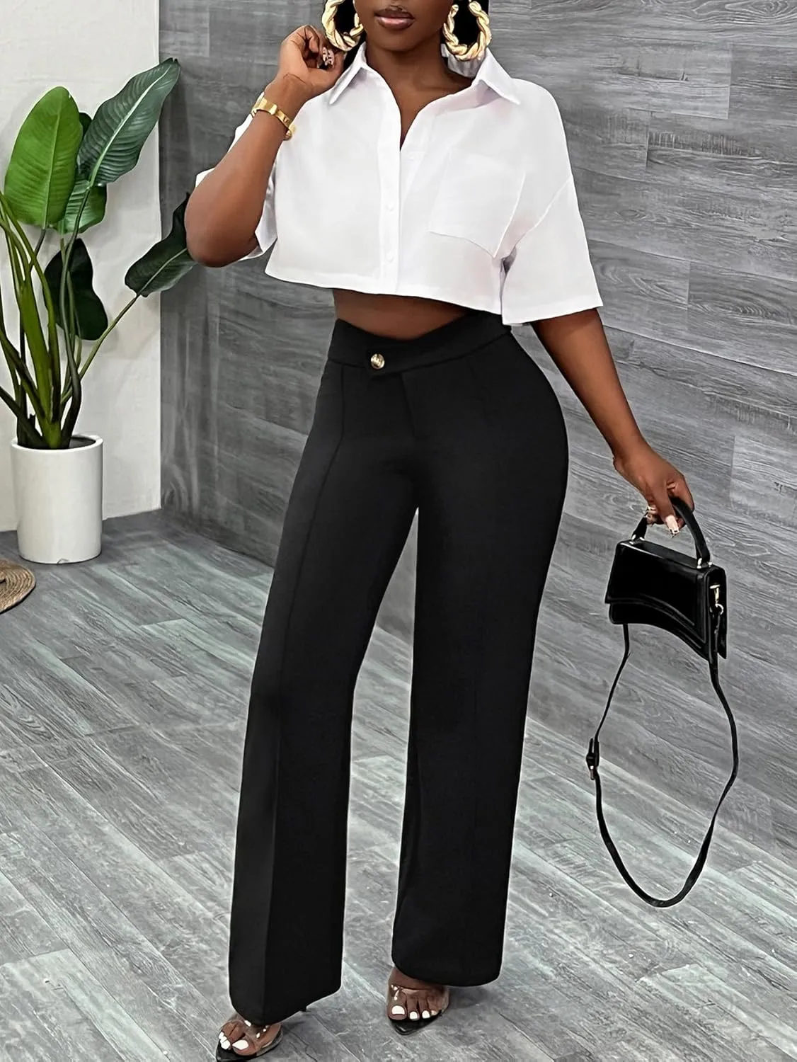Floerns Women's Causal High Waist Pants Straight Leg Work Dress Trousers