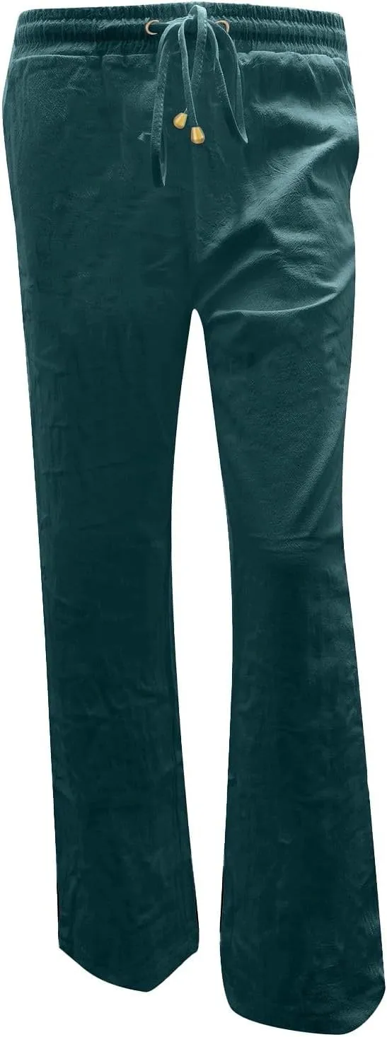 Flowy Pants for Women Elastic Waist Wide Leg Trousers Lightweight Linen Blend Casual Summer Beachwear