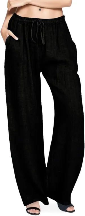 Flowy Pants for Women Elastic Waist Wide Leg Trousers Pants Lightweight Linen Blend Casual Summer Beachwear