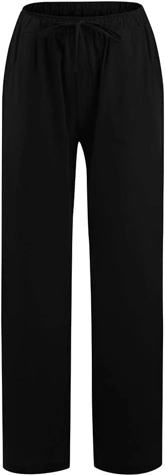 Flowy Pants for Women Elastic Waist Wide Leg Trousers Pants Lightweight Linen Blend Casual Summer Beachwear