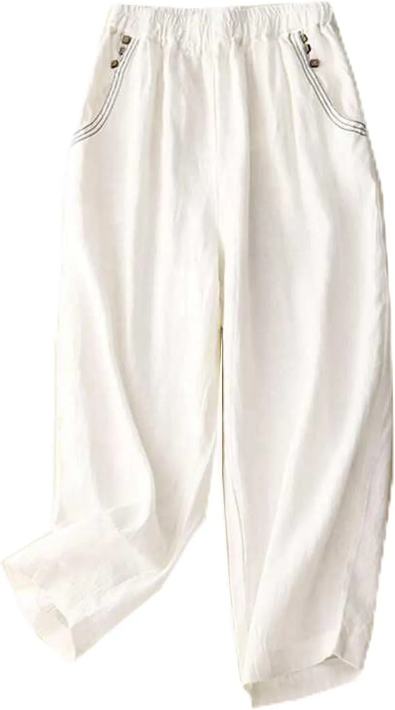 Flowy Pants for Women Summer Fashion Sagging High Waisted Elastic Pant Casual Loose Fit Slim Trousers with Pockets