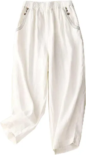 Flowy Pants for Women Summer Fashion Sagging High Waisted Elastic Pant Casual Loose Fit Slim Trousers with Pockets