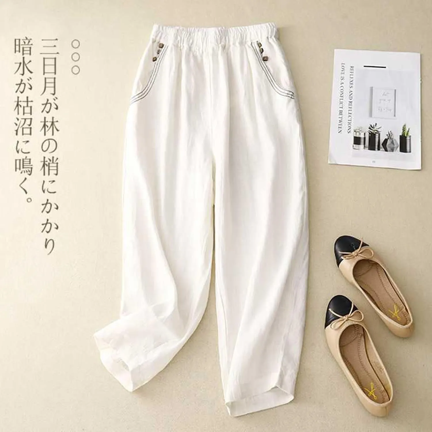 Flowy Pants for Women Summer Fashion Sagging High Waisted Elastic Pant Casual Loose Fit Slim Trousers with Pockets