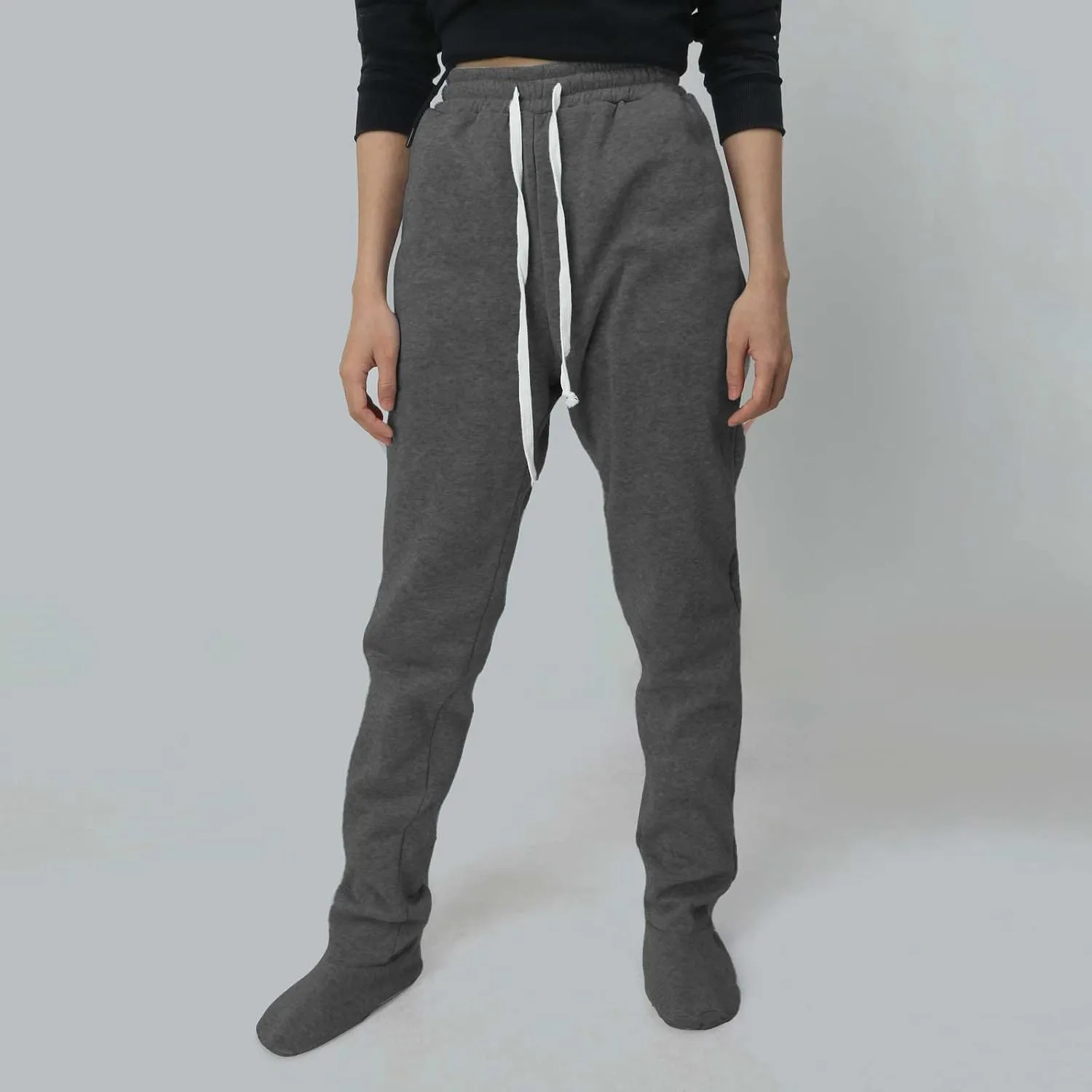 Footed Sweatpants for Women Classic High Waisted Loose Fit Casual Trousers Pockets Drawstring Pajama Pants for Women