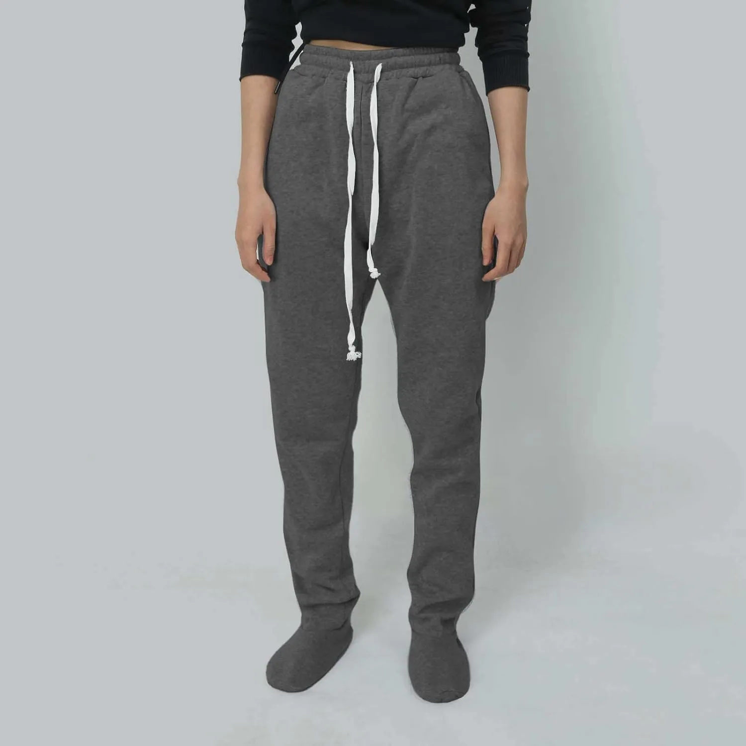 Footed Sweatpants for Women Classic High Waisted Loose Fit Casual Trousers Pockets Drawstring Pajama Pants for Women