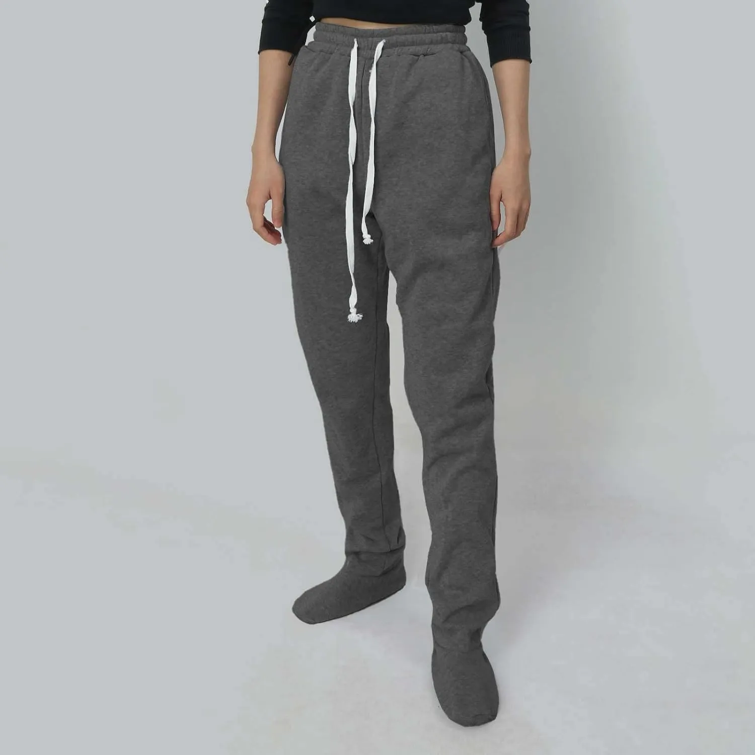 Footed Sweatpants for Women Classic High Waisted Loose Fit Casual Trousers Pockets Drawstring Pajama Pants for Women