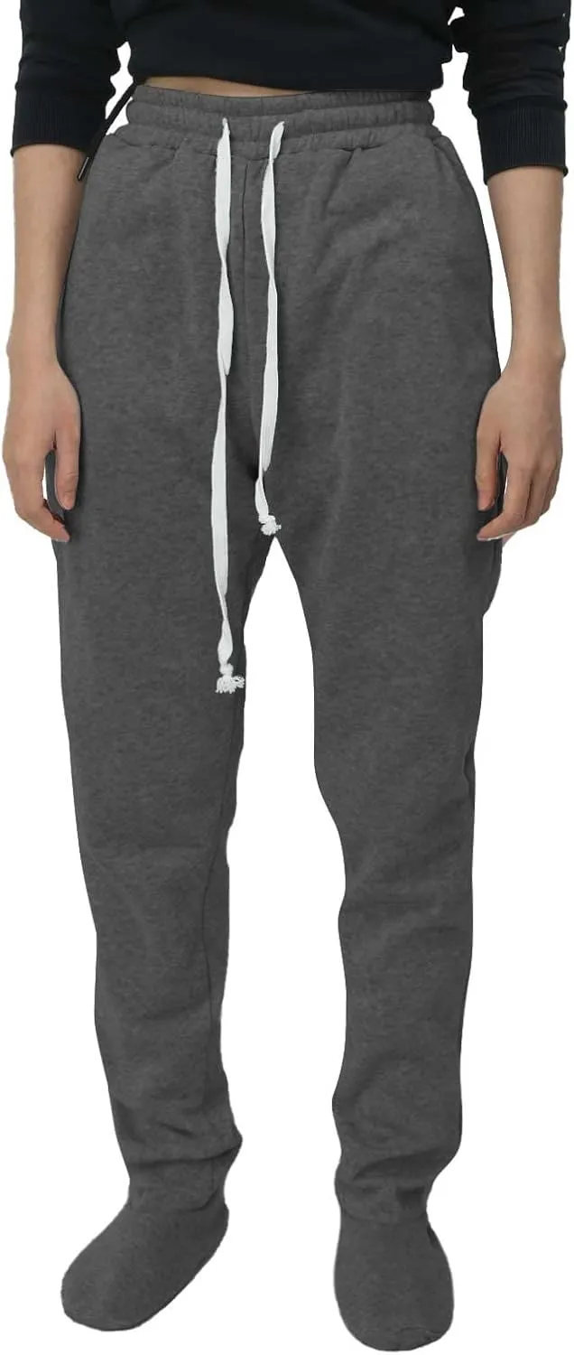 Footed Sweatpants for Women Classic High Waisted Loose Fit Casual Trousers Pockets Drawstring Pajama Pants for Women
