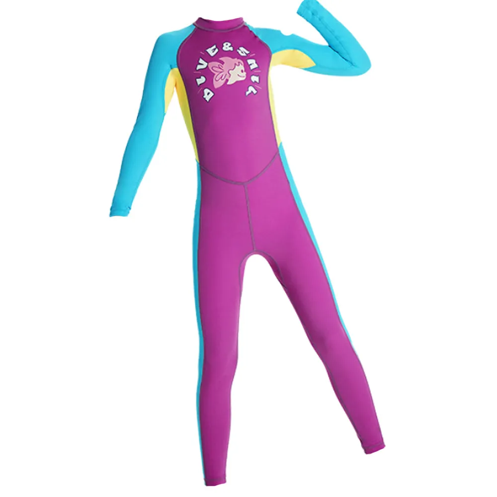 Full Length Dive Mauve Mermaid Color Block Printed Kids Swimwear In Upf 50  Fabric
