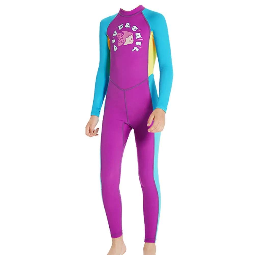 Full Length Dive Mauve Mermaid Color Block Printed Kids Swimwear In Upf 50  Fabric