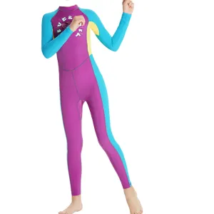 Full Length Dive Mauve Mermaid Color Block Printed Kids Swimwear In Upf 50  Fabric