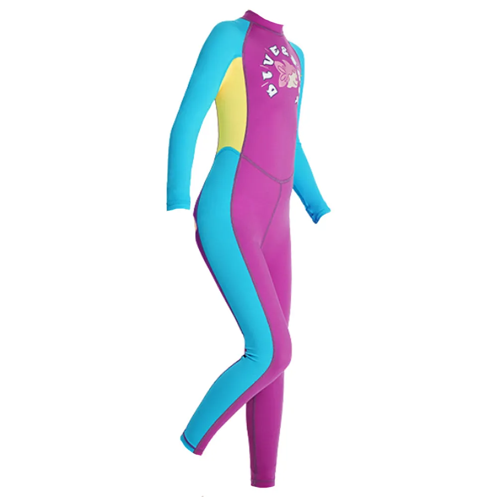Full Length Dive Mauve Mermaid Color Block Printed Kids Swimwear In Upf 50  Fabric