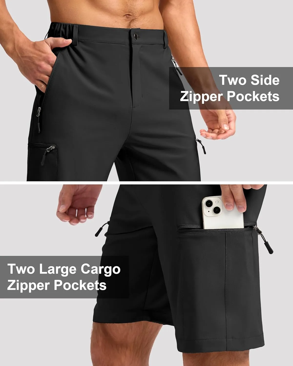G Gradual Mens Hiking Cargo Shorts with 4 Zipper Pockets 9" Quick Dry Lightweight Casual Work Shorts for Men Golf Fishing