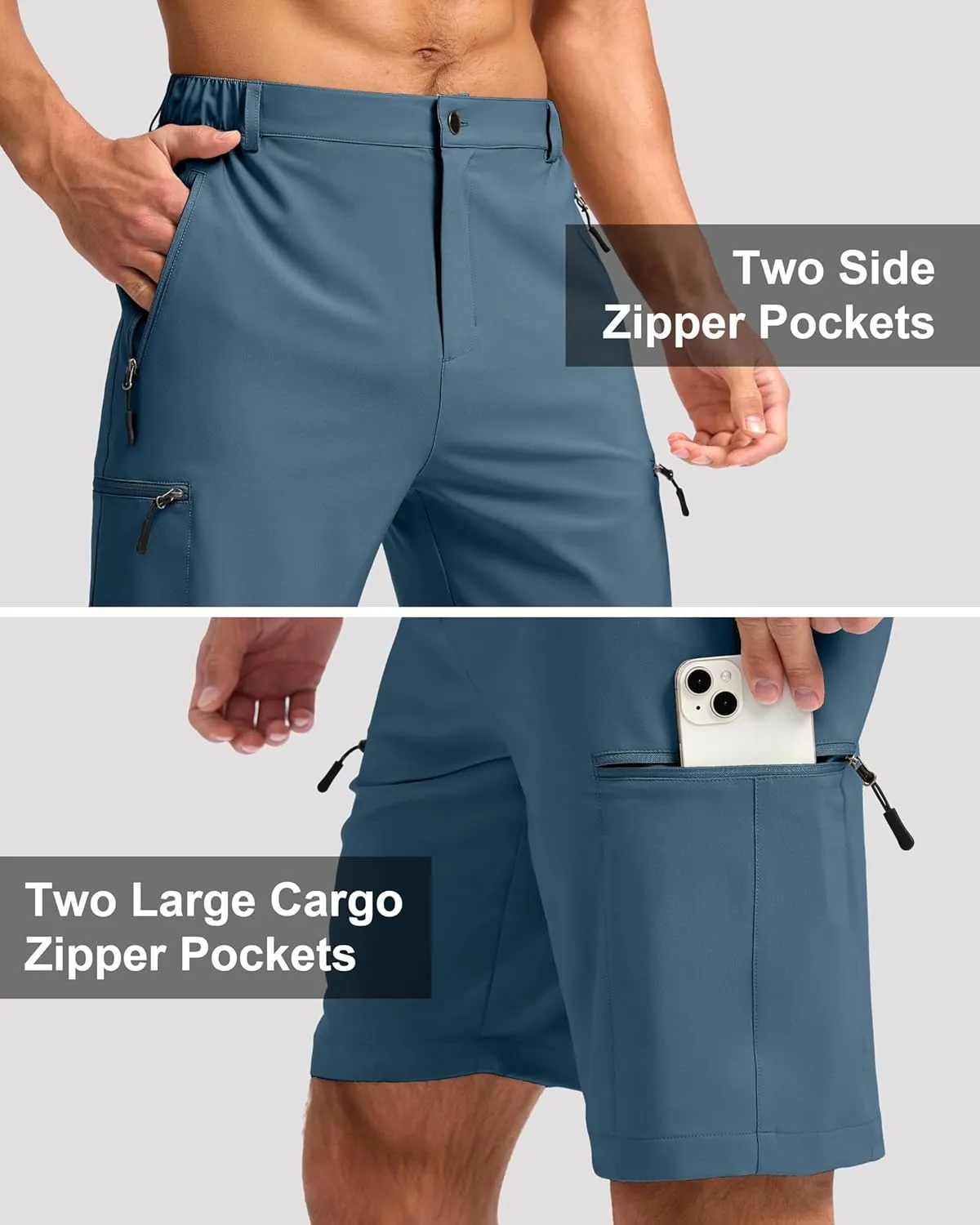 G Gradual Mens Hiking Cargo Shorts with 4 Zipper Pockets 9" Quick Dry Lightweight Casual Work Shorts for Men Golf Fishing