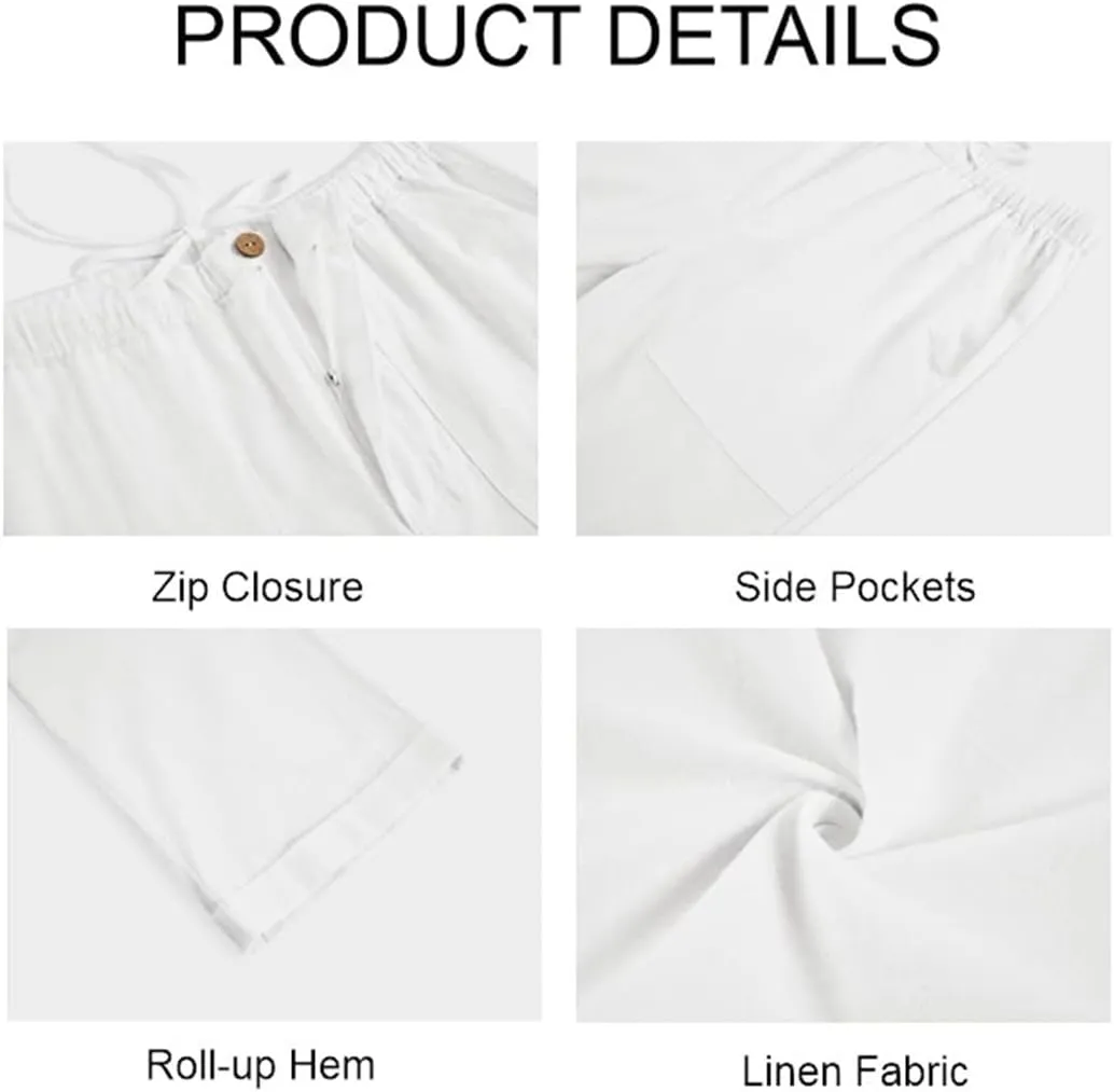 Gafeng Mens Linen Pants Yoga Beach Loose Fit Casual Summer Elastic Waist Drawstring Baggy Trousers with Pockets