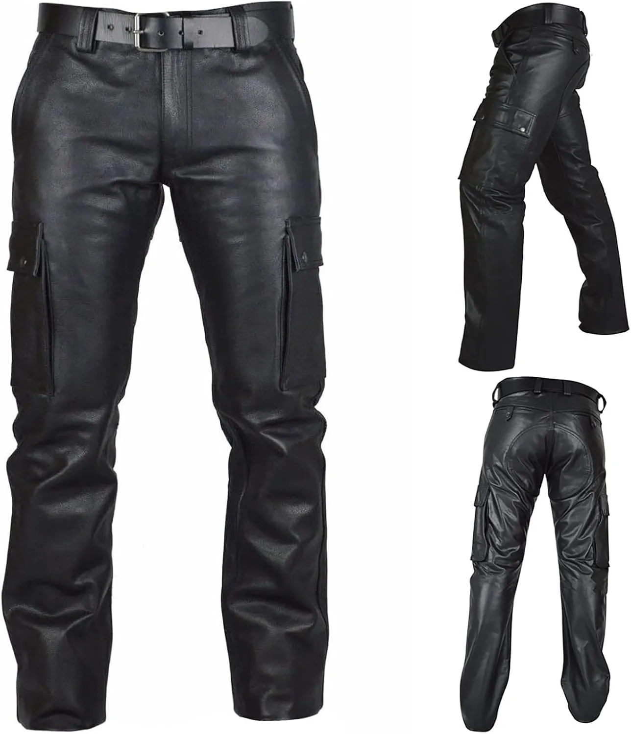 GIERIDUC Faux Leather Pants for Men's Mens Corduroy Trousers Straight Leg White Chino Pants for Men Polyester Pants for Men
