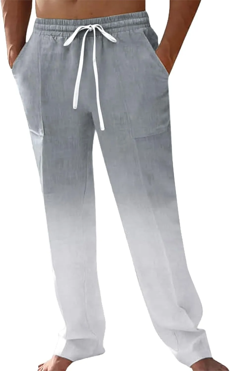 GIERIDUC Men Casual Linen Pants Hippie Drawstring Yoga Pants Elastic Waist Lightweight Trouser Casual Ombre Summer Beach Pant