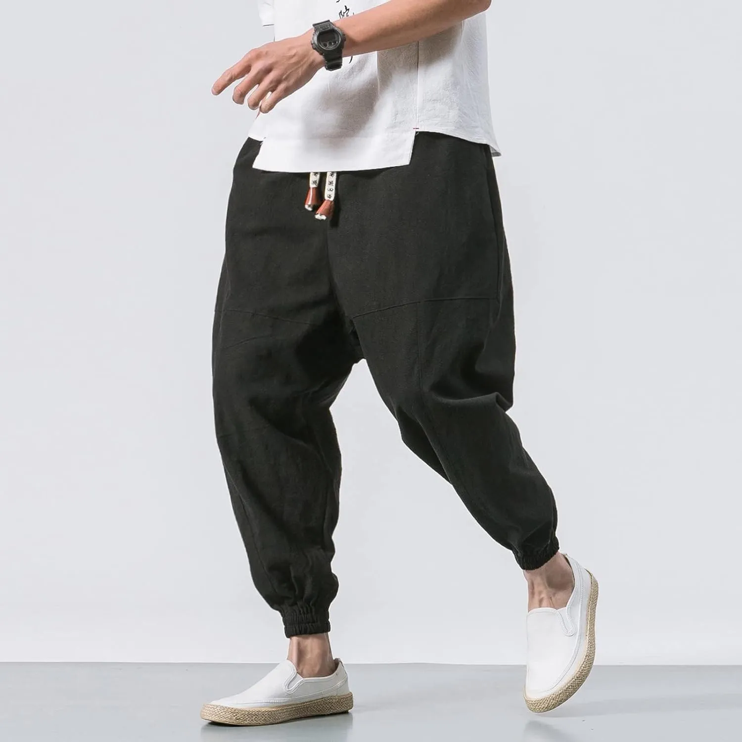 GIERIDUC Mens Cargo Pants Sweatpants Mens Lightweight Cotton Cargo Pants Waist Compression for Men High Waisted Scrub Pants