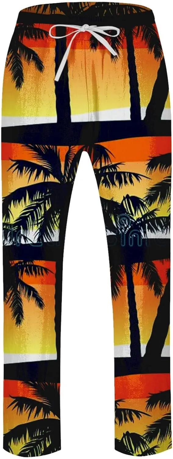 GIERIDUC Mens Casual Linen Pants Loose Fit Elastic Drawstring Waist Straight Leg Hippie Trousers Summer Yoga Beach Long Pants