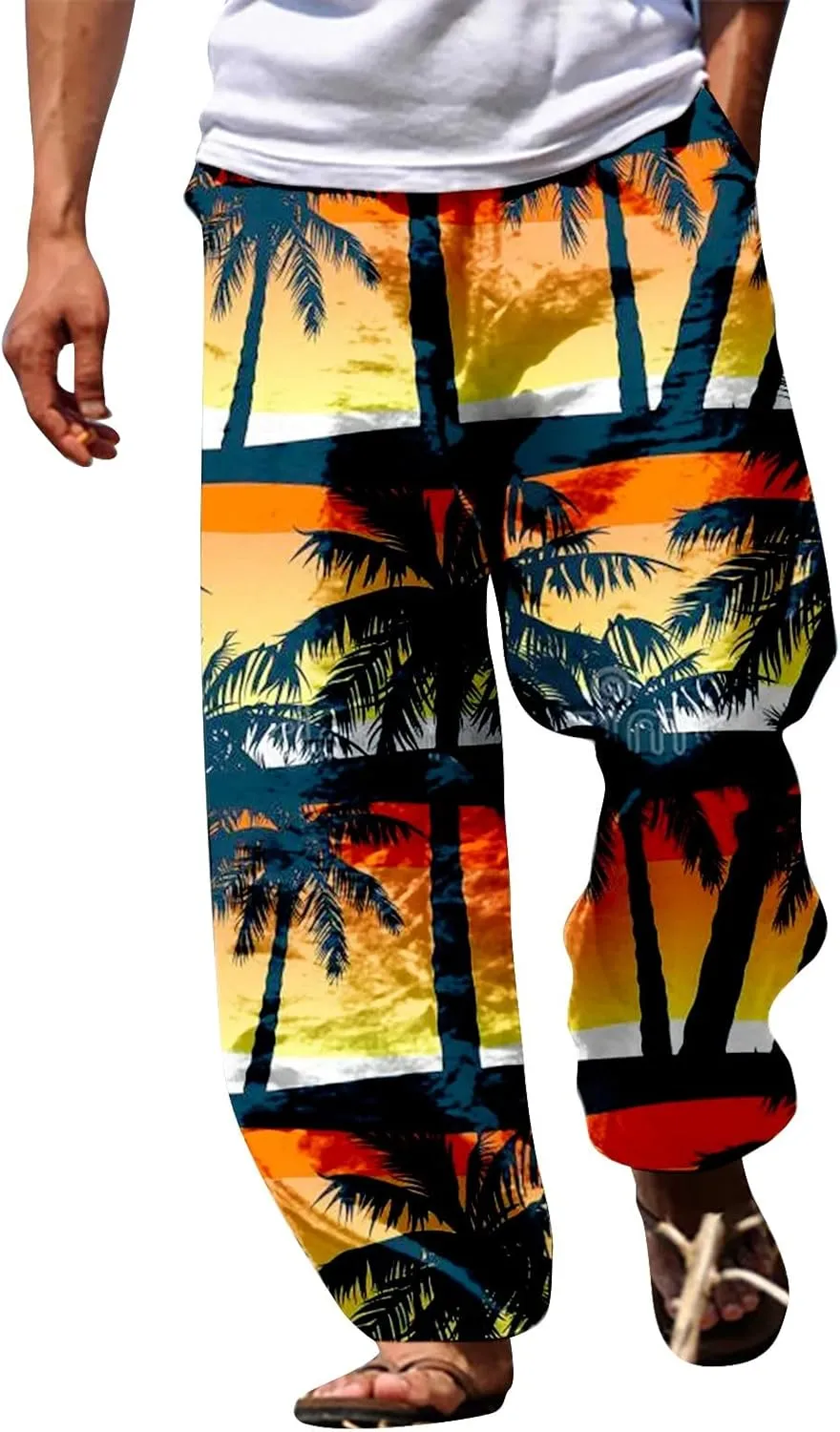 GIERIDUC Mens Casual Linen Pants Loose Fit Elastic Drawstring Waist Straight Leg Hippie Trousers Summer Yoga Beach Long Pants