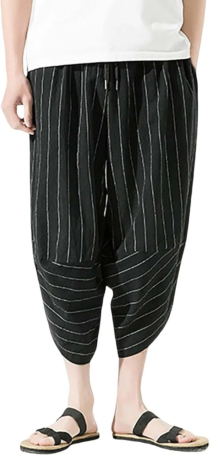 GIERIDUC Mens Cotton Linen Loose Pant Casual Long Pants Lightweight Flat-Front Summer Trousers Yoga Beach Pants for Men