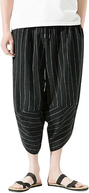 GIERIDUC Mens Cotton Linen Loose Pant Casual Long Pants Lightweight Flat-Front Summer Trousers Yoga Beach Pants for Men