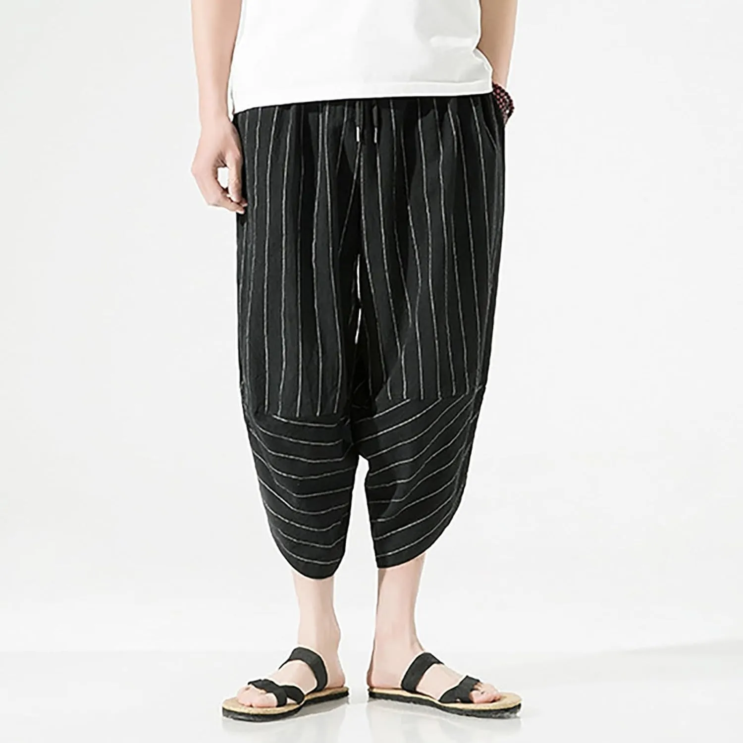 GIERIDUC Mens Cotton Linen Loose Pant Casual Long Pants Lightweight Flat-Front Summer Trousers Yoga Beach Pants for Men