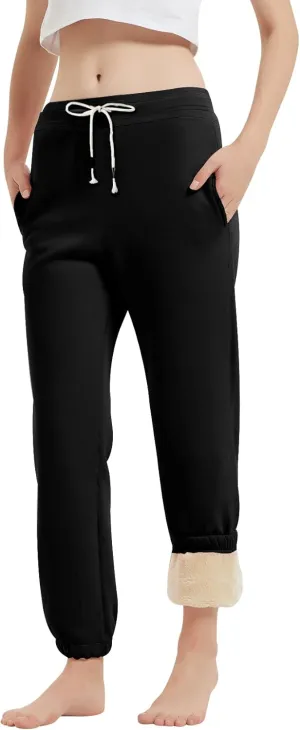 Gihuo Women's Sherpa Lined Sweatpants Winter Warm Fleece Lined Sweatpants with Pockets Fleece Jogger Pants