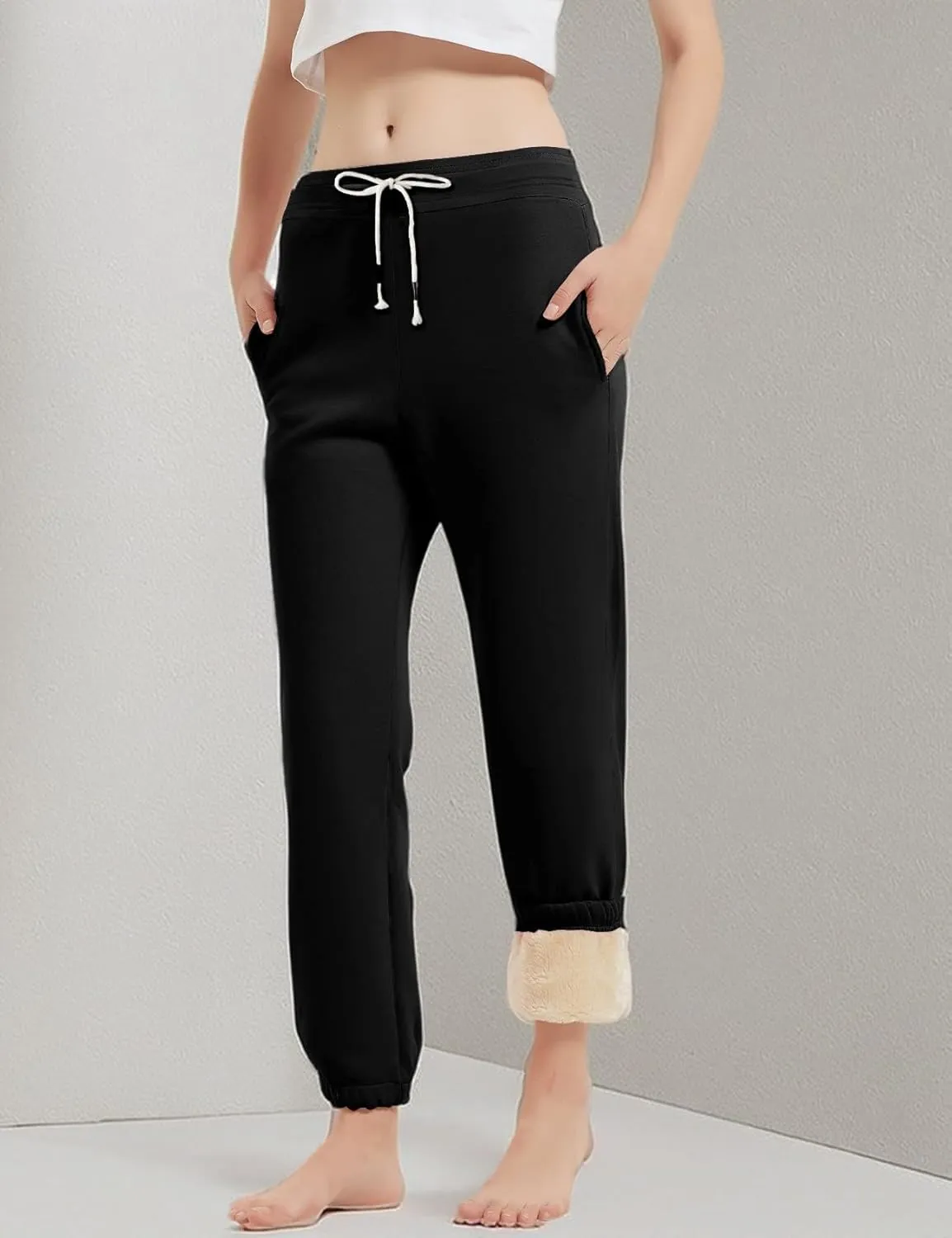 Gihuo Women's Sherpa Lined Sweatpants Winter Warm Fleece Lined Sweatpants with Pockets Fleece Jogger Pants