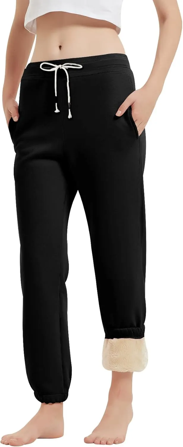 Gihuo Women's Sherpa Lined Sweatpants Winter Warm Fleece Lined Sweatpants with Pockets Fleece Jogger Pants