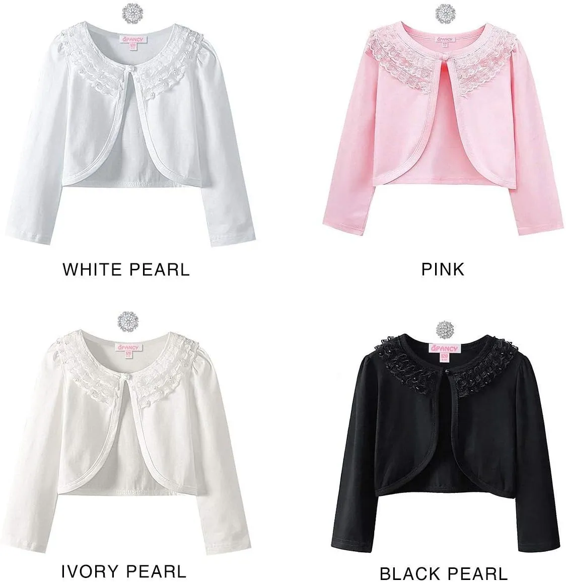 Girls Shrugs Lace Bolero Long Sleeve Cardigan Party Church Dress Cover Up